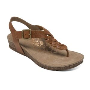 Aetrex Harper Braided Sandal Thong Womens 9.5 SC312W Brown Cork